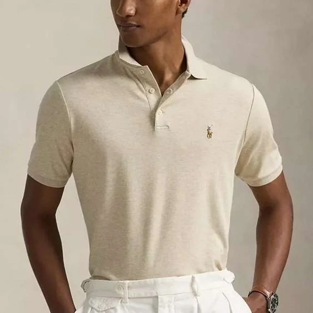 POLO RALPH LAUREN MENS SZ LRG CUSTOM SLIM FIT POLO SHIRT TAN HEATHER